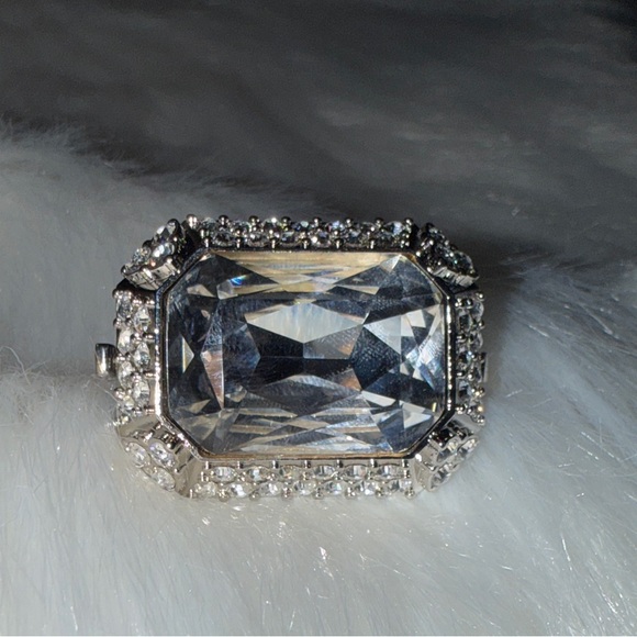 Saint Laurent 100% Authentic Silver Statement Ring with Crystal
